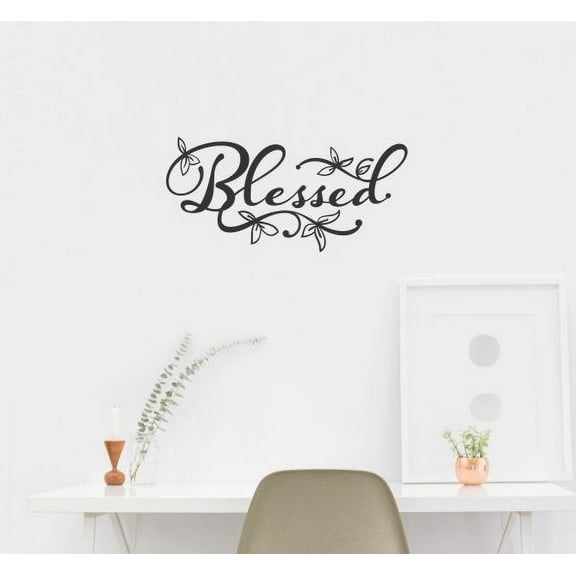 Wall Decor Stickers Blessed Word Lettering Home Decor Art Vinyl Decals Opt3 18x9-Inch Black