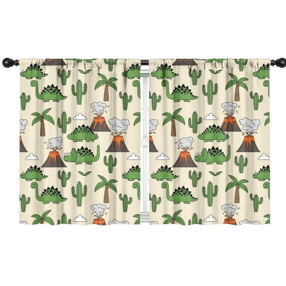 Blackout Kids Curtains,Beige Cartoon Dinosaurs Volcanoes Cacti Pattern Childrens Insulated Curtains Set Of 2,Bedroom Essentials,Toddler Room Decor 42"x54"