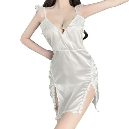 

cuitcosohg Plus Size Underwear Sexy Lingerie for Women Lace Backless Pajamas Solid Color Sling Nightdress Lace Slit Underwear NylonSpandex Lace Thong Plus Size Panties