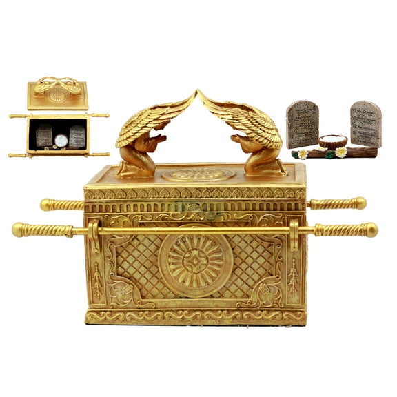 Ebros Golden Ark Of The Covenant With Ten Commandments Rod of Aaron and Manna Religious Decorative Figurine Trinket Jewelry Box 9.5" Long …