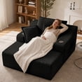 thumbnail image 3 of Leumius Oversized Chaise Lounge Chair Indoor,67'' Faux Fur Upholstered Boneless Sofa Bed,Deep Seat Sleeper Cloud Sofa with Cup Holders & 3 Pillows for Living Room, No Assembly Required,Black, 3 of 12