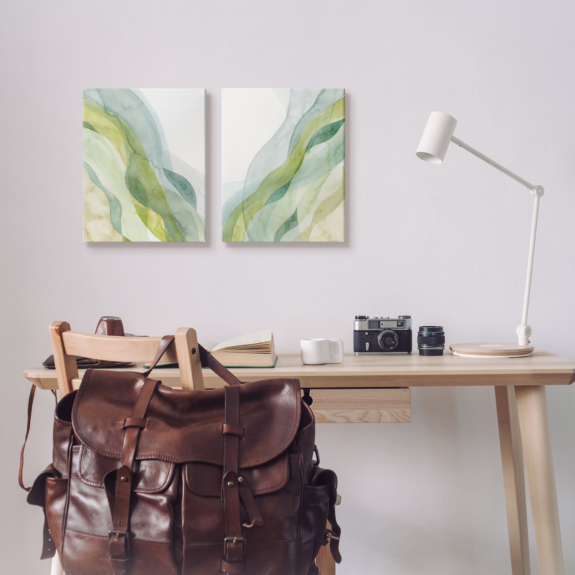 Stupell Industries Abstract Green Waves Abstract Painting Gallery Wrapped Canvas Print Wall Art, 16 x 20, Set of 2