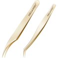 thumbnail image 1 of Pinces à Épiler pour Extension de Cils - Pinces Professionnelles Courbées / Pointues en Acier Inoxydable Ensemble de Pinces à Faux Cils 2 Pcs (Or), 1 of 7