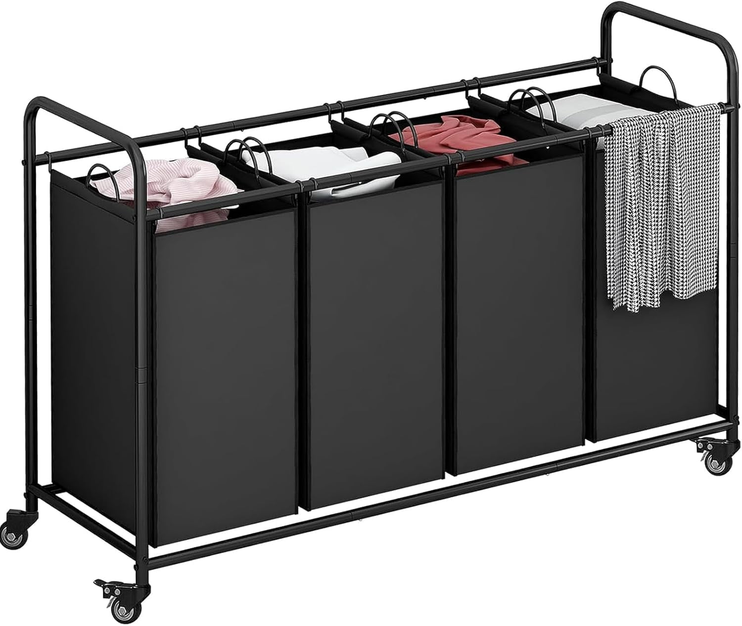 3-Bag Laundry Basket Hamper Laundry Sorter Cart laundry room organization with Heavy Duty Rolling Lockable Wheels and Removable Bags (Black)