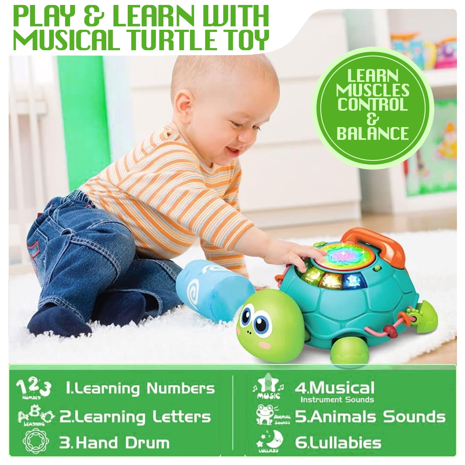 LieGorJi Baby Turtle Toys , Tummy Time Toy for 12-18 Months, Musical  Crawling Toys with Light & Sound, Birthday Gift Early Educational Toy for Baby Infant 6 7 8 9 10 Months 1 2 Year Old