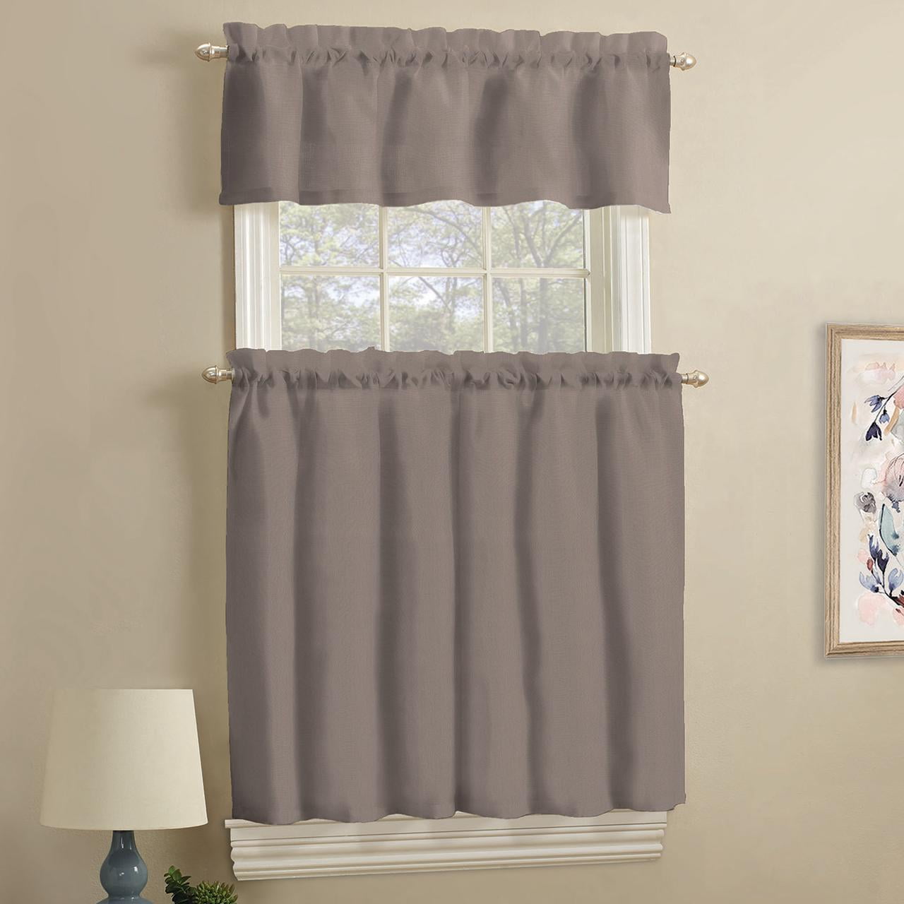 Mainstays Rod Pocket Tier and Valance Kitchen Curtain Set, 3-Piece, Taupe, 56" W x 36" L