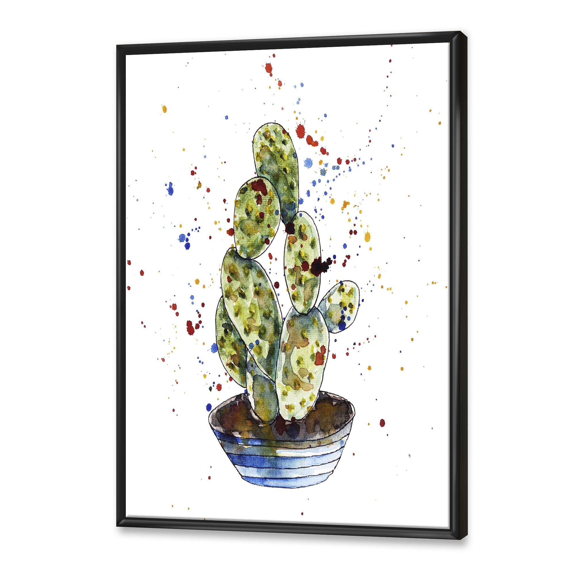 Designart 'Abstract Cactus Houseplant' Traditional Framed Canvas Wall Art Print
