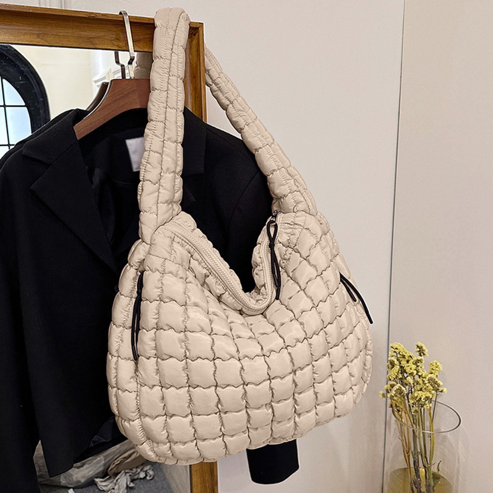 HaoXianJian Bags for Women Padded Tote Quilted Puffer Tote Bag Winter Down Cotton Soft Large Shoulder Bag