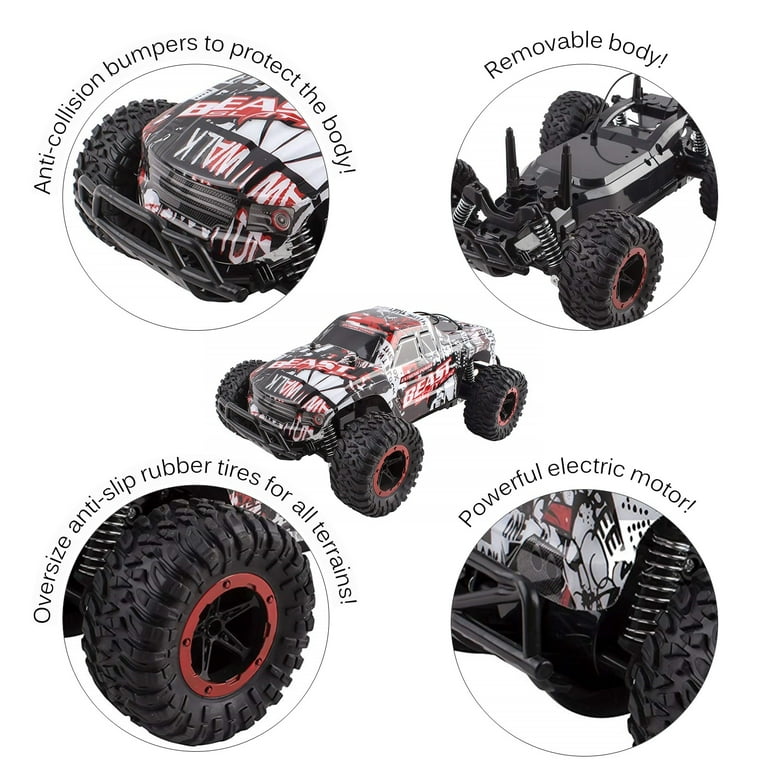 RC Big Wheel Beast Slayer Truck 11.5 Inch Remote Control Includes Rechargeable Battery Removable Body With Functional Suspension Ready To Run Car 1 14
