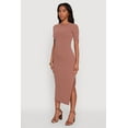 thumbnail image 3 of Womens Ribbed Knit Side Ruch Side Slit Midi Dress, 3 of 4