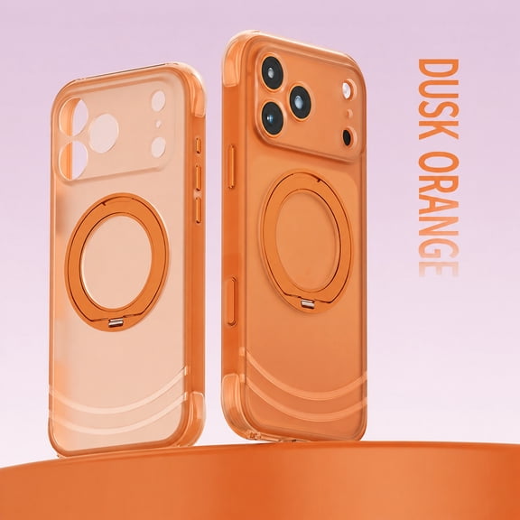 ELEHOLD Frosted Magnetic Case for iPhone 17 Pro Max, Shockproof Protective Cover with Swivel Ring Stand, Camera Defense, Orange