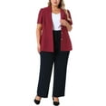 thumbnail image 2 of Agnes Orinda Women's Plus Size Blazers Single Breasted Notched Lapel Short Sleeve Office Jackets 4X Burgundy, 2 of 8
