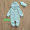 thumbnail image 2 of Sunisery Newborn Baby Boys Jumpsuit with Pockets Knitted Romper Long Sleeve Hooded Autumn Spring Clothes Blue 0-3 Months, 2 of 8