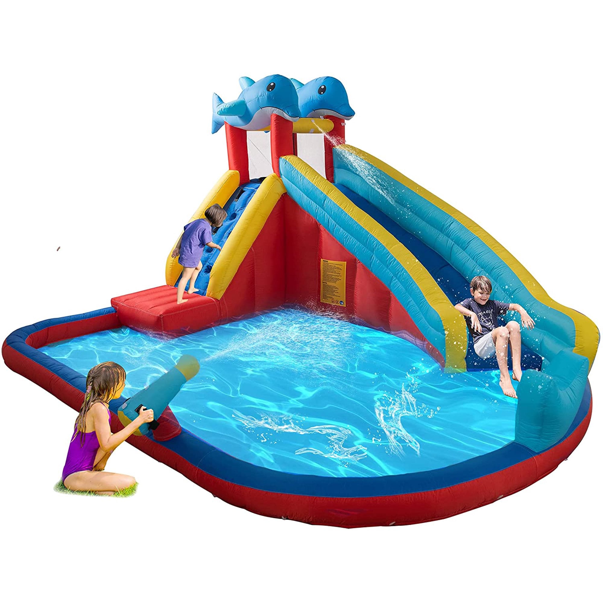 WelandFun Inflatable Water Slide Park with Splash Pool for Kids Kids Bouncy Castle with Air Blower for Outdoor Backyard Climbing Wall,Bounce House with Ball Shooting 