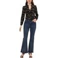 thumbnail image 2 of INSPIRE CHIC Women's Floral Print V Neck Office Long Sleeve Blouse M Black, 2 of 6