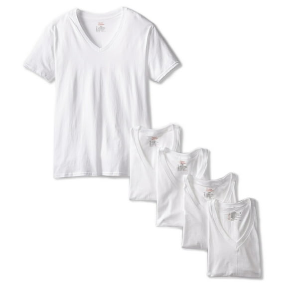 Hanes Men's 5-Pack V-neck T Shirt, White, Medium