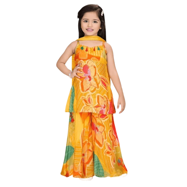 DWEEP SARA Girls' Festive Floral Printed Yellow Sharara Set – 7-8 Y(28)