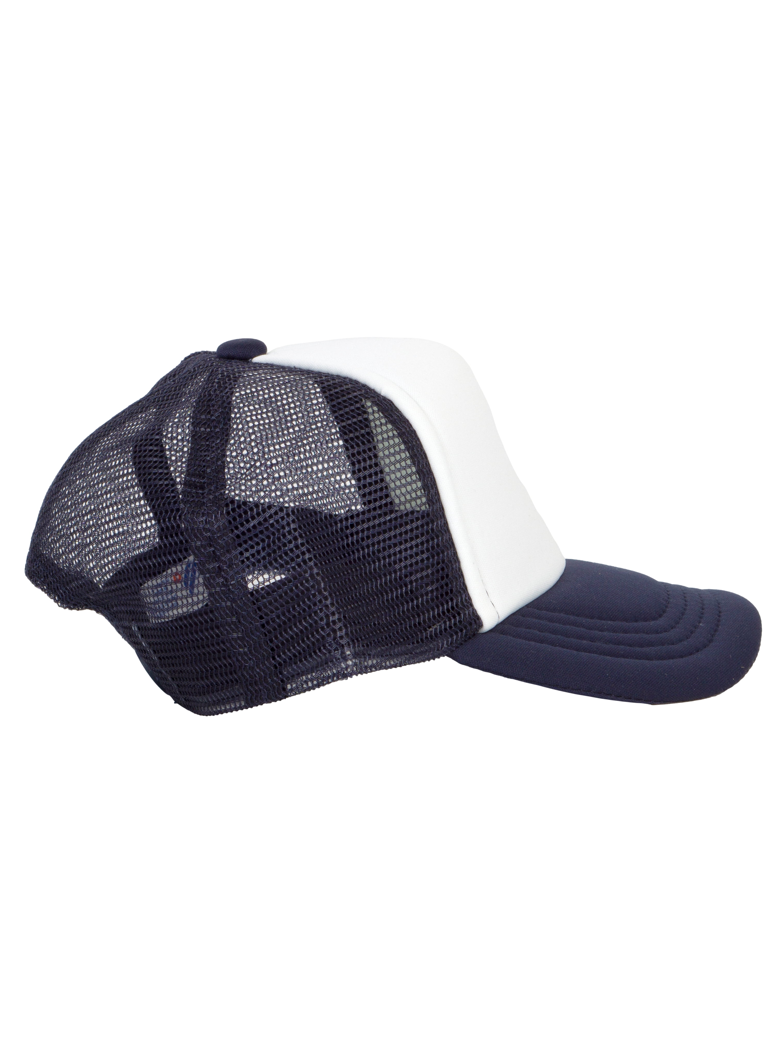 Youth Girls Boys Trucker Cap  - Snapback Kids Baseball Hat White/Navy