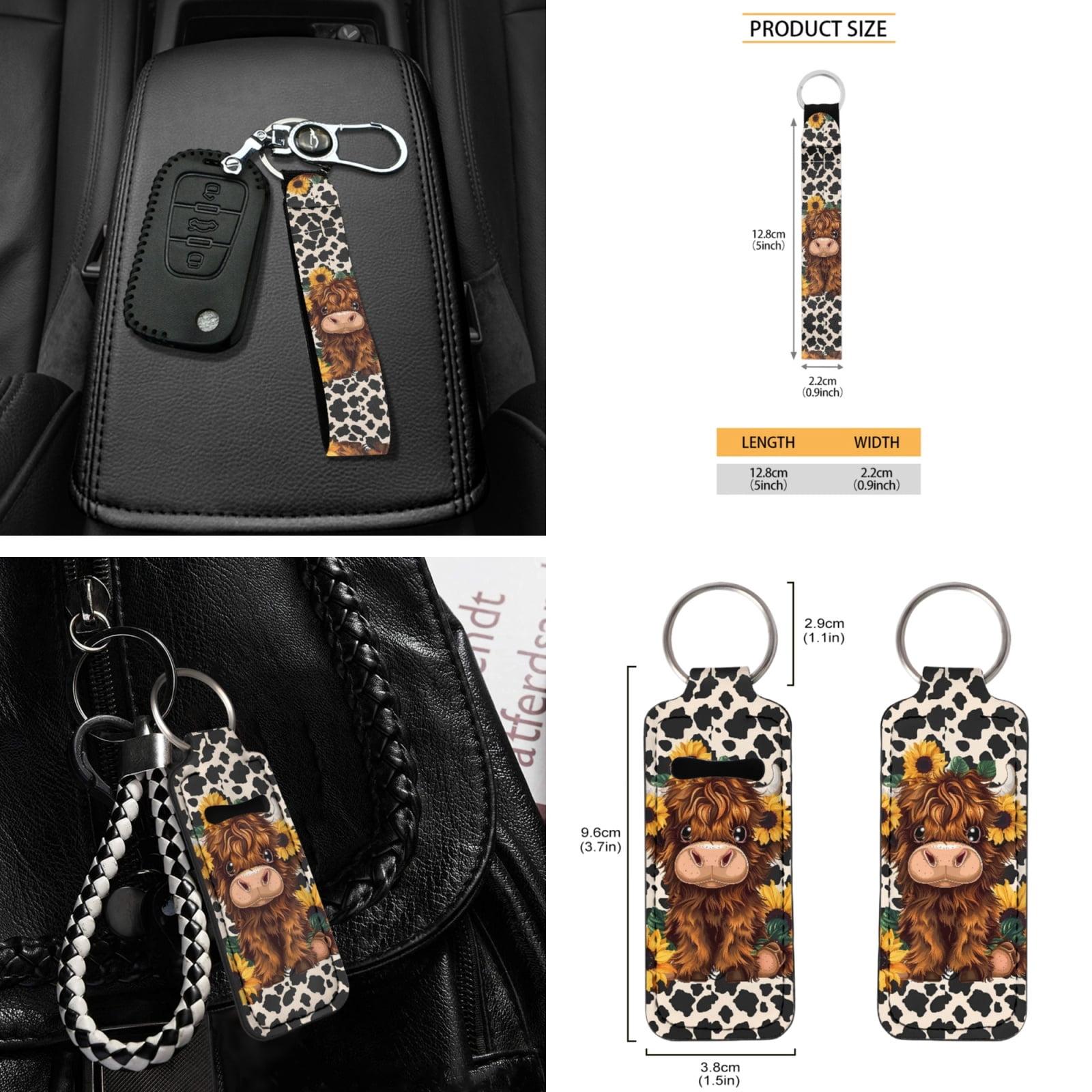 Yuyamidu 16 PCS Highland Cow Car Seat Covers and Steering Wheel Cover Sunflower Car Windshield Sun Shade Seat Belt Pad Cover Gear Shift Hand Brake Cover Rear View Mirror Cover Cup Holders Keychain