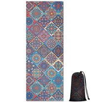 Red Floral Square Pattern Hot Yoga Mat Towel Non Slip for Hot Yoga - Quick-Drying Yoga Mat Cover with 4 Corner Pockets with Travel Bag - Hot Yoga Towel Non Slip Grip Moisture Wicking Sweat 70"x26"