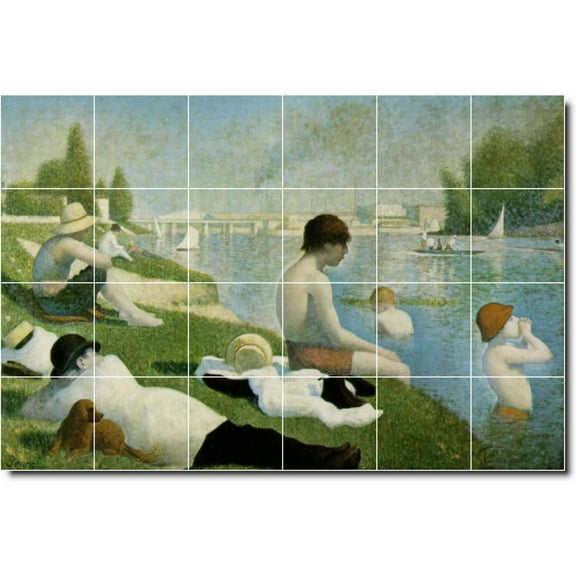 Ceramic Tile Mural-Georges Seurat Waterfront Painting 191. 25.5" w x 17" h using (24) 4.25 x 4.25 ceramic tiles