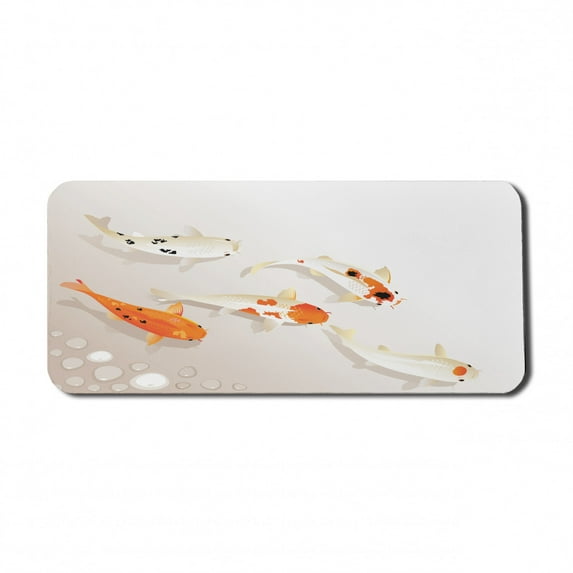 Animal Computer Mouse Pad, Traditional Koi Carps Spots Oriental Items Representing Love Nautical Theme, Rectangle Non-Slip Rubber Mousepad X-Large, 35" x 15" Gaming Size, Orange Beige, by Ambesonne