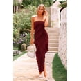 thumbnail image 3 of Vestido PRETTYGARDEN Strapless Tubo con Volantes Maxi Rojo Vino Talla L, 3 of 8