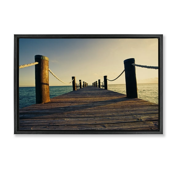 Stupell Industries Summer Coastal Dock Coastal Photography Black Floater Framed Canvas Art Print Wall Art, 25 x 17