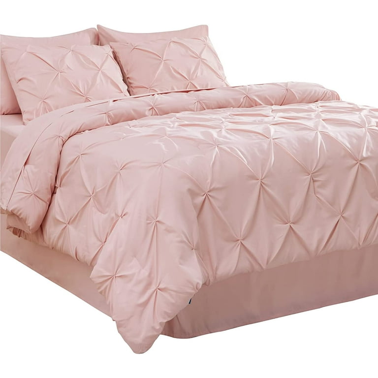 Bedsure Bed in A Bag Full Size 7 Pieces, Dusty Pink White Striped Bedding Comforter Sets All Season Bed Set, 2 Pillow Shams, Fla