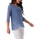 thumbnail image 4 of INSPIRAR CHIC Blusa de Mujer con Cuello en V, Manga 3/4, Dobladillo Asimétrico, Ligera y Casual, Talla XL, Gris Azul, 4 of 5