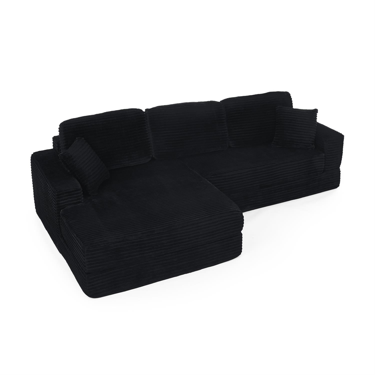 Demi Bonn 111" L Shaped Modular Sectional Sofa, Modern Corduroy Couch with Comfy Left Seat, Unfolds into Bed for Living Room, Black