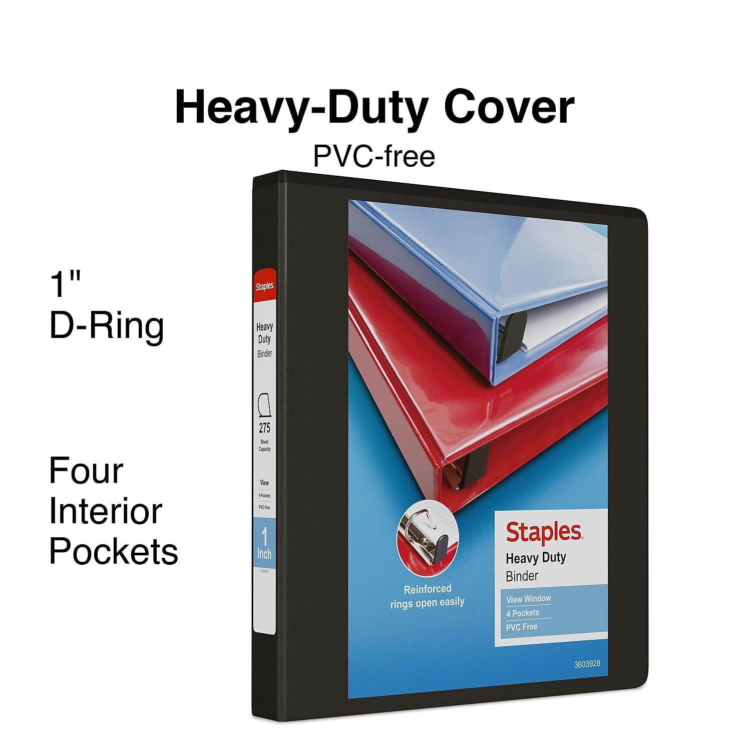 Staples Heavy Duty 1' 3-Ring View Binder Black (24664) 82701