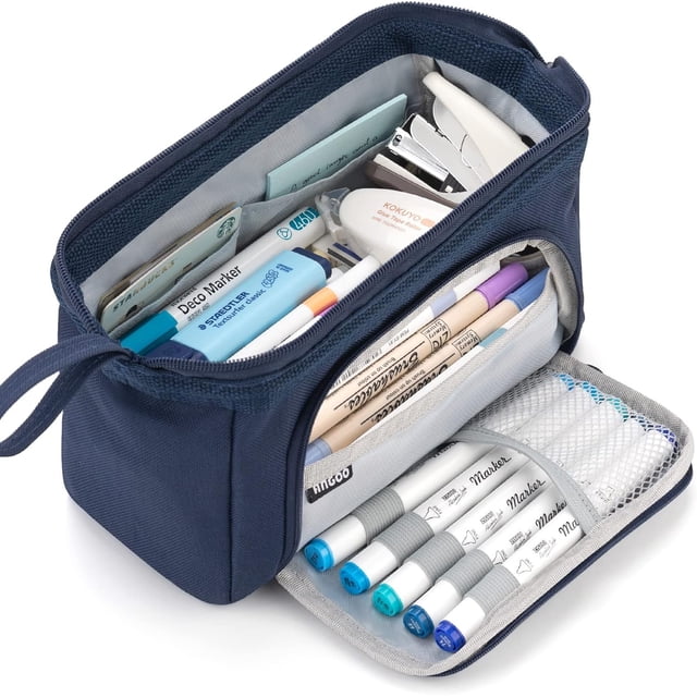 Estuche para lápices de gran capacidad, estuche para bolígrafos de mano, cosmético, regalo portátil para oficina, escuela, adolescente, niña, niño, hombre, mujer, adulto (azul)