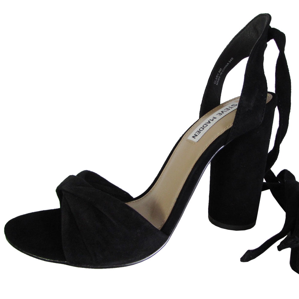 Steve Madden Womens Clary High Heel Tie Up Sandal Shoes, Black Suede