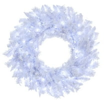 Vickerman 30" Flocked White Wreath,  Warm White Single Mold LED Italian mini Lights