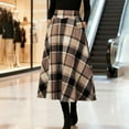 thumbnail image 3 of Womens Wool Blend Plaid Skirts Elastic High Waist A-Line Pleated Skirts Casual Loose Tartan Long Skirt with Pockets, 3 of 6