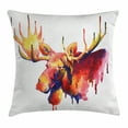 thumbnail image 1 of Moose Decor Throw Pillow Cushion Cover, Psychedelic Watercolor Paintbrush Style Bright Toned Moose Aquarelle Picture, Decorative Square Accent Pillow Case, 16 X 16 Inches, Orange Pink, by Ambesonne, 1 of 2