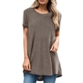 thumbnail image 1 of Hiiyo T-Shirt Long Décontracté pour Femmes Manches Courtes Col Rond, Kaki G, 1 of 7