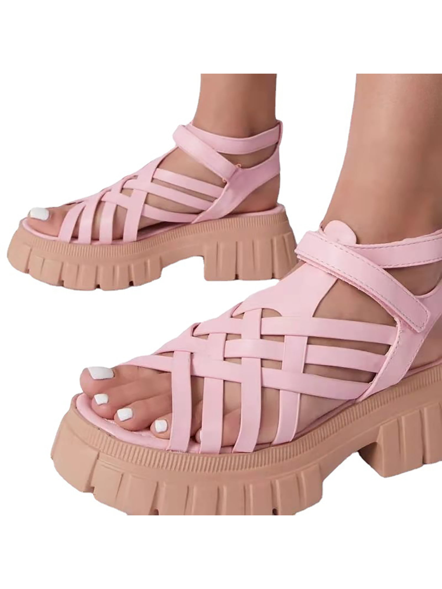 Womens Gladiator Punk Shoes Chunky Heels Platform Strap Buckle Open Toe Sandals# 