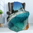 thumbnail image 4 of Yellowstone Soft Flannel Fleece Blanket, Hot Clear Spring and Evergreen Forest in Yellowstone Snowy Wintertime View, Cozy Plush for Indoor and Outdoor Use, 50" x 60", Turquoise Blue, by Ambesonne, 4 of 5