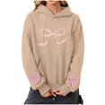thumbnail image 2 of Byworldtasic Womens Sweatshirts Women's Bow Tie Printed Hooded Sweatshirt Fashionable Loose Casual Long Sleeved Pocket Tops, 2 of 5