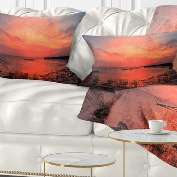Designart Outstanding Panorama of Sunset in Sea - Seascape Throw Pillow - 12x20