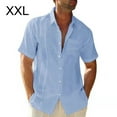 thumbnail image 5 of fastboy Traveling Casual Style Men's Button Down Shirt Summer Pool Party Solid Color Simple Design Slim Fit Tops Daily Clothes Light Blue XXL, 5 of 5