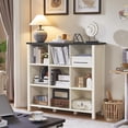 thumbnail image 5 of 3 Tier Open Book Shelf, Wood and Metal 9 Cube Storage Organizer, Modern Low Horizontal Bookshelf for Bedroom Family, Long Wide Office Cubby Bookcase for Entryway, White, 5 of 10
