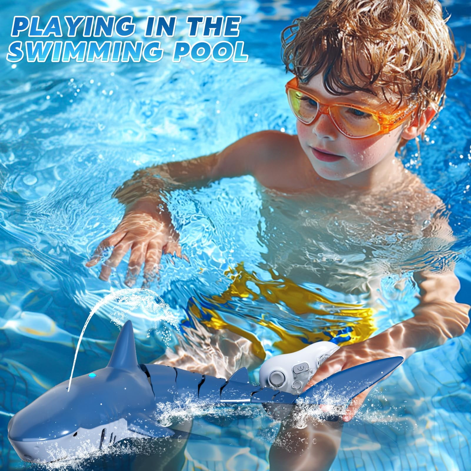 1:18 Scale Remote Control Shark Toy with Water Spray and Light for Pool, 2.4GHz RC Boat Water Toy for Boys Girls Kids