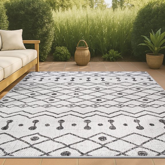 JONATHAN Y SANTA MONICA 5 x 8 Area Rug, Nokat Tribal Bohemian - Ivory/Black, SMB131D-5