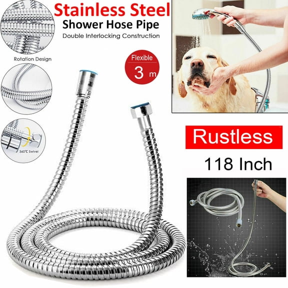 18in Extra Long Shower Hose 3m Stainless Steel Flexible Bathroom Replacement Hose 360 ° Swivel Anti Kink Universal G1/2 Connector for Handheld Shower Head Pet Shower Bath (Shower Head NOT Included)