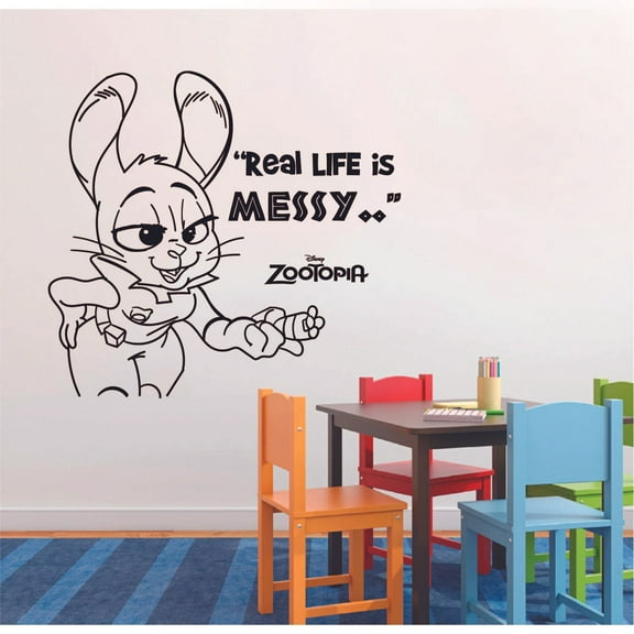Real Life Is Messy Quote Zootopia Cartoon Quotes Wall Sticker Art Decal for Girls Boys Room Bedroom Nursery Kindergarten House Fun Home Decors Stickers Wall Art Vinyl Decoration Size (20x20 inch)