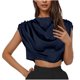 thumbnail image 2 of Mujeres Manga Corta Tops Casual Botón Sólido Cremallera Plegado Blusa Superior Poliéster, Manga Corta Señoras Moda para el Verano Y la Primavera, 2 of 8