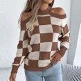 thumbnail image 6 of Yuzhih Womens Cold Shoulder Sweaters Mock Neck Fall Long Sleeve Soft Solid Color Pullovers Plaid Lightweight Sweater, 6 of 7